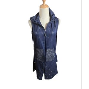 Ellen Weaver Navy Blue  Sleeveless Hooded Beach Cover Up